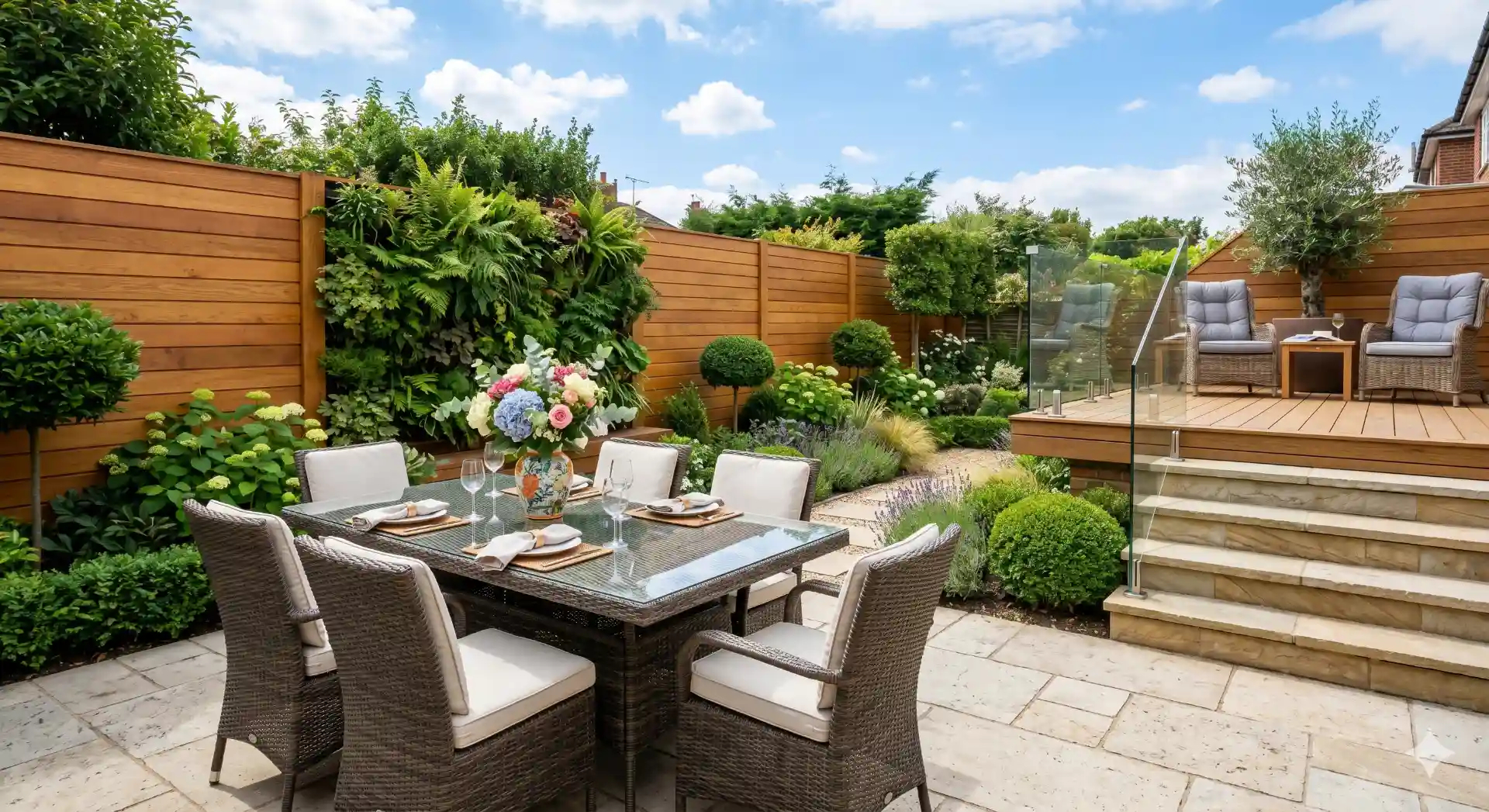 Moderne Terrasse mit Natursteinpflaster
